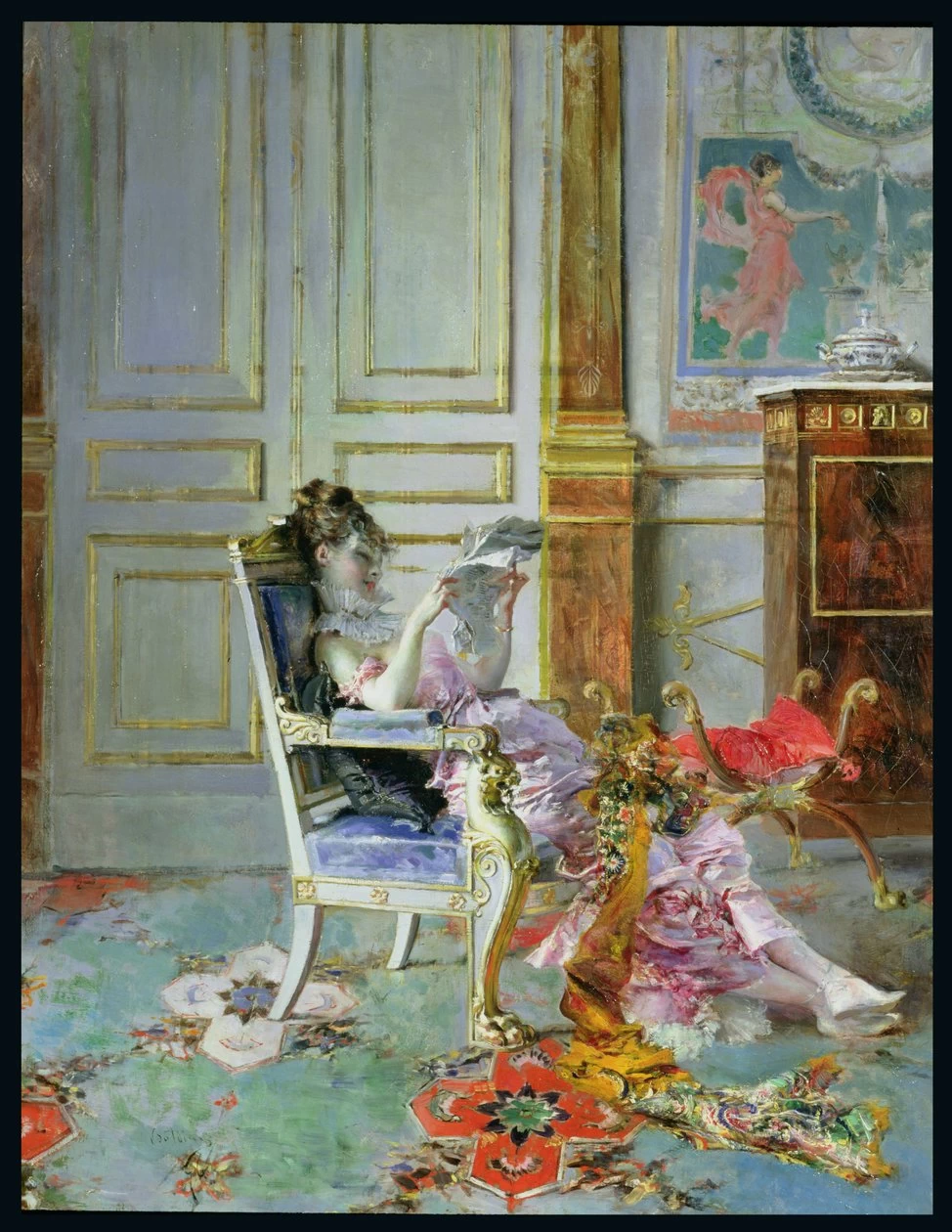 Ragazza che legge in un salone, 1876